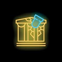 Neon sign representing an archeologist restoring a greek temple using a trowel vector