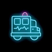Neon ambulance car showing heart rate ecg line sign vibrant blue color vector