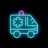Glowing neon ambulance icon sign on a black background vector
