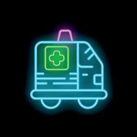 Neon ambulance sign glowing in the dark with cross symbol vector