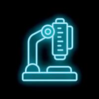 Neon microscope icon glowing on dark background vector