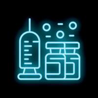 Neon style icon of syringe and medicine bottles representing vaccination vector