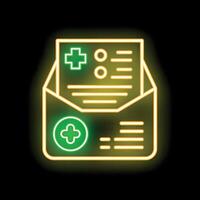 Neon icon of medical report or healthcare document in an envelope vector