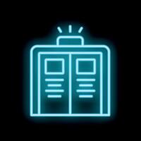Neon blue light showing open book with empty pages icon on black background vector
