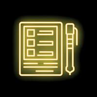 Neon yellow digital tablet with checklist and stylus icon vector