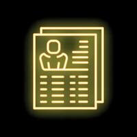 Neon icon of curriculum vitae with businessman character representing job search vector