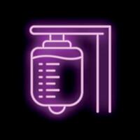 Neon icon of iv intravenous saline bag transfusing fluid vector