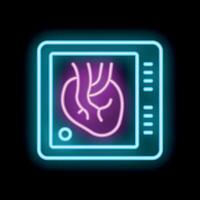 Neon icon showing electrocardiogram heart monitor displaying heartbeat vector