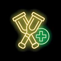 Glowing neon line pair of crutches icon isolated on black background illustration vector
