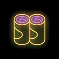 Two spring rolls glowing in neon light on dark background vector