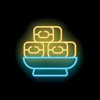 Neon sign representing turkish delight on a plate on black background vector