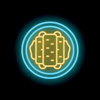 Neon sign showing plate with three burritos mexican food concept vector