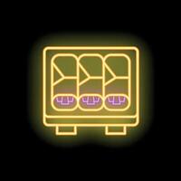 Neon sign showing three spring rolls in takeaway box vector