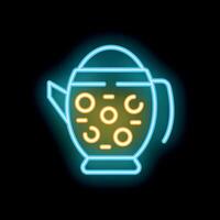 Neon sign representing teapot brewing beverage with spices vector