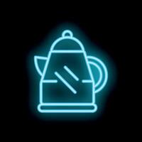 Neon sign of electric kettle glowing on black background vector