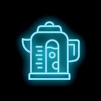 Blue neon sign of a water boiler with a scale showing the water level on a black background vector