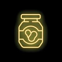 Glowing neon icon of peanut butter jar on dark background vector