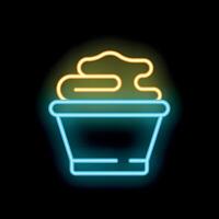 Neon icon of a pot overflowing with sudsy water representing abundance and excess vector