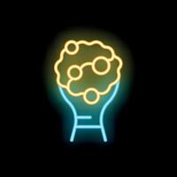 Neon style icon of a brain contained in a light bulb representing the concept of an idea vector