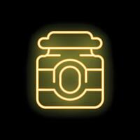 Neon yellow jam jar glowing on black background vector