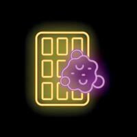 Glowing neon line icon of a waffle with syrup, representing breakfast food and morning meals vector