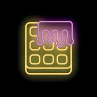 Neon sign of waffle with dripping glaze on black background vector