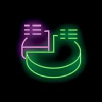 Neon pie chart icon glowing on dark background vector