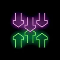 Green and purple neon arrows pointing up and down on black background vector