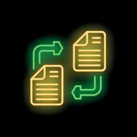 Neon icon of two documents exchanging showing data transfer vector