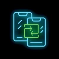 Neon icon of two smartphones exchanging data wirelessly vector