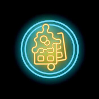 Neon sign showing a waffle maker making a waffle in a circle vector