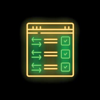 Neon sign showing an internet browser with tasks being completed successfully vector