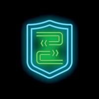 Neon sign representing copyright protection with shield and documents vector