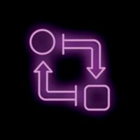 Neon algorithm flowchart with arrows and circle on black background vector