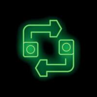 Green neon connected square shape with arrows pointing on a black background vector