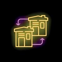 Neon icon of houses exchanging with up and down arrows vector