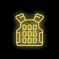 Yellow neon icon of a bulletproof vest glowing on a black background vector