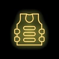 Glowing neon icon of a bulletproof vest on a black background vector