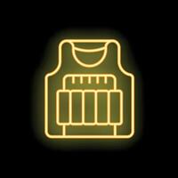 Bulletproof vest glowing in yellow neon light on dark background vector