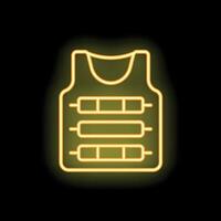 Yellow neon icon of bulletproof vest glowing in dark space vector