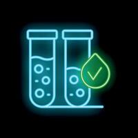 Neon icon of test tubes passing quality control checkup vector