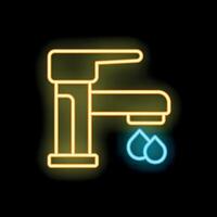 Glowing neon icon of water faucet dripping showing water shortage vector