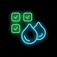 Neon icon of water purity test showing checkmarks and water drops vector