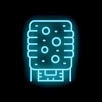 Glowing neon blue icon of a cpu microprocessor on a black background vector