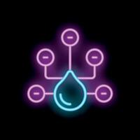 Neon icon of water drop connected to network representing water resources management vector