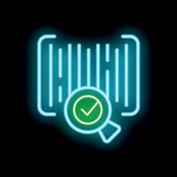 Neon icon showing magnifying glass validating barcode vector