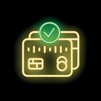 Neon icon of credit card showing successful payment confirmation vector