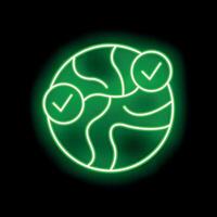 Neon green world globe showing validation with check marks vector