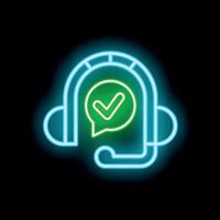 Neon icon of headset showing successful customer service interaction vector