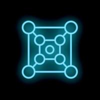 Neon blue blockchain network connecting dots on black background vector